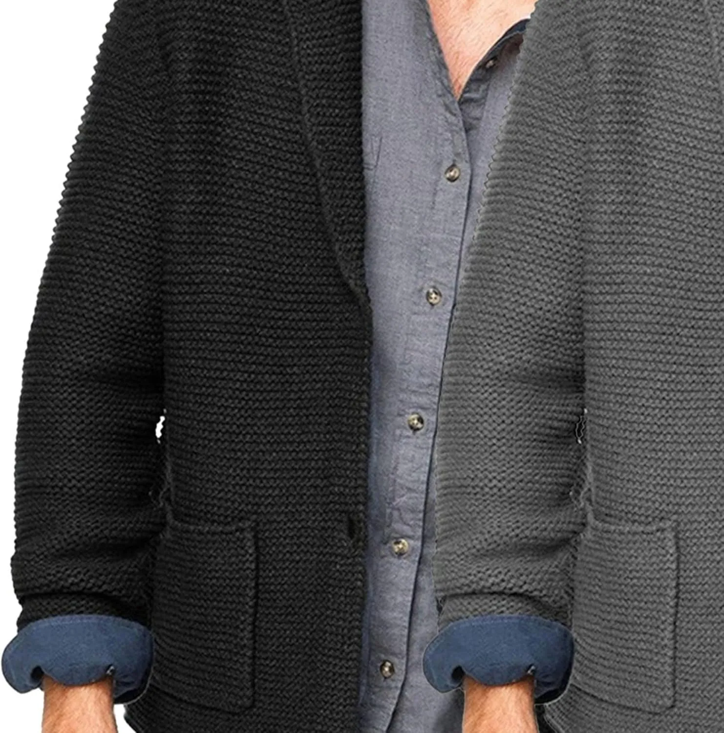 Men's Casual Knit Blazer Suit Jackets Knit Blazer Sport Coat with Pockets Slim Fit Knitwear Cardigan Sweater