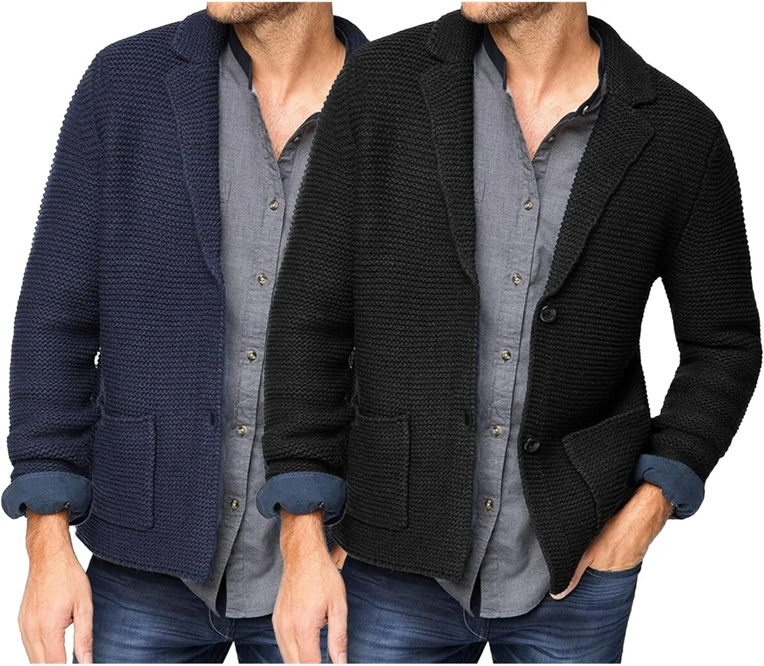 Men's Casual Knit Blazer Suit Jackets Knit Blazer Sport Coat with Pockets Slim Fit Knitwear Cardigan Sweater