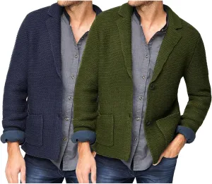 Men's Casual Knit Blazer Suit Jackets Knit Blazer Sport Coat with Pockets Slim Fit Knitwear Cardigan Sweater