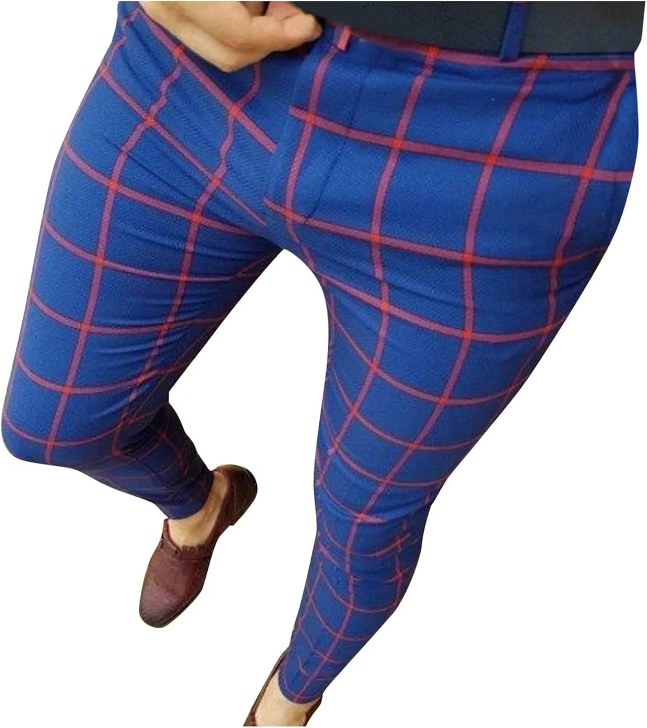 Mens Fashion Dress Pants Plaid Skinny Slim Fit Suit Pants Stretch Regular Fit Business Casual Floral Pencil Chinos Pants
