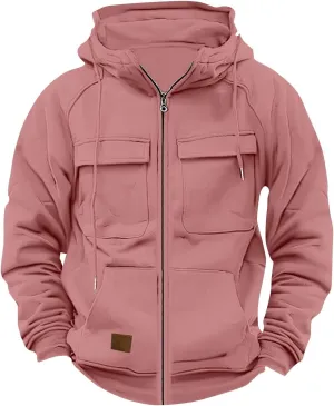 Men's Full-Zip Hoodie with Multiple Pockets, Soft Fleece, Adjustable Drawstring Hood, Casual Wear