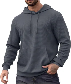 Mens Hooded Sweatshirts Pullover Causal Stylish Solid Long Sleeve Drawstring Gym Hooded Shirt Outdoor Fashion Top Tee