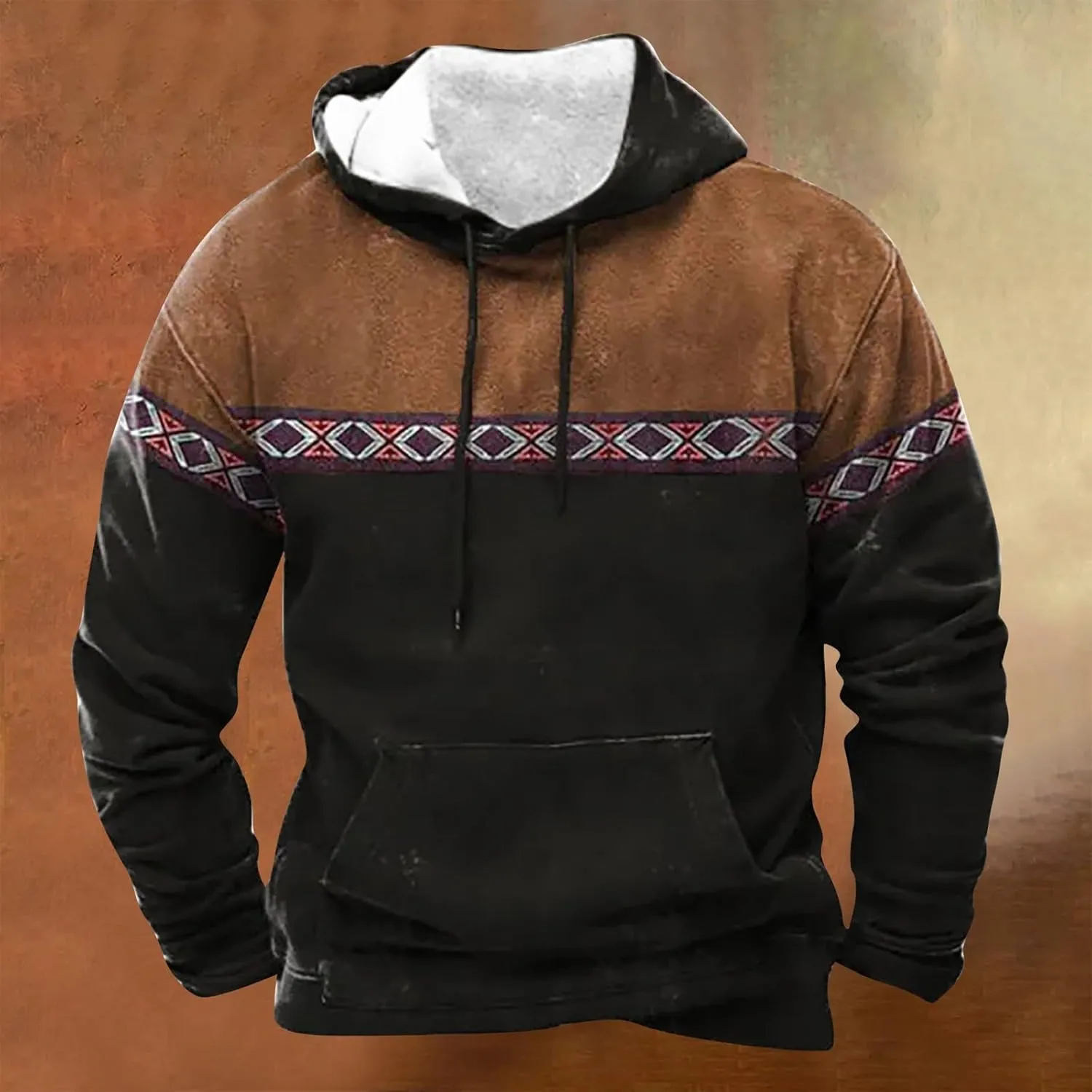 Mens Hoodies Pullover Vintage Long Sleeve Hoodie Half Zipper Hooded Sweatshirt Top Workwear Multi Pocket Men Hoodie