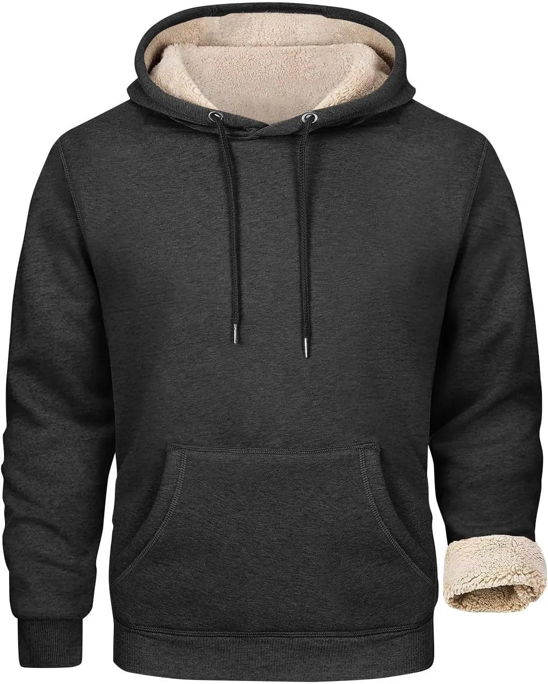 Mens Sherpa Fleece Lined Hoodie Winter Warm Heavyweight Thick Hooded Sweatshirts Kangaroo Pocket Hoodies S-3XL
