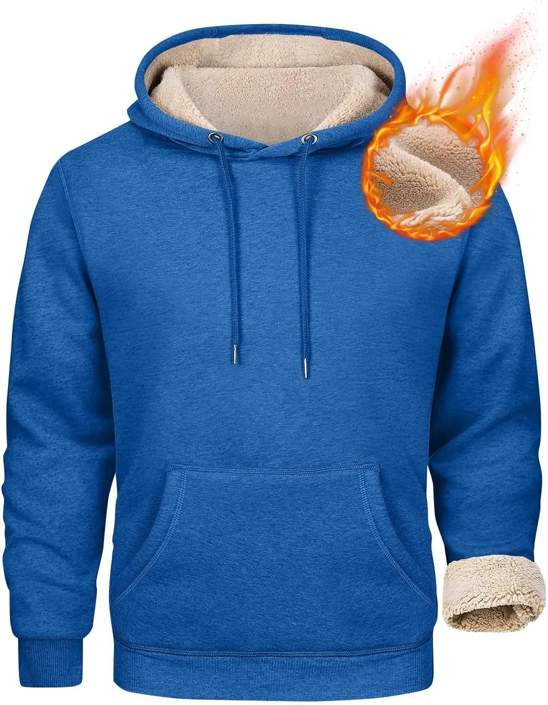 Mens Sherpa Fleece Lined Hoodie Winter Warm Heavyweight Thick Hooded Sweatshirts Kangaroo Pocket Hoodies S-3XL