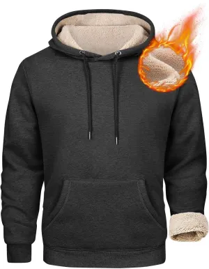 Mens Sherpa Fleece Lined Hoodie Winter Warm Heavyweight Thick Hooded Sweatshirts Kangaroo Pocket Hoodies S-3XL