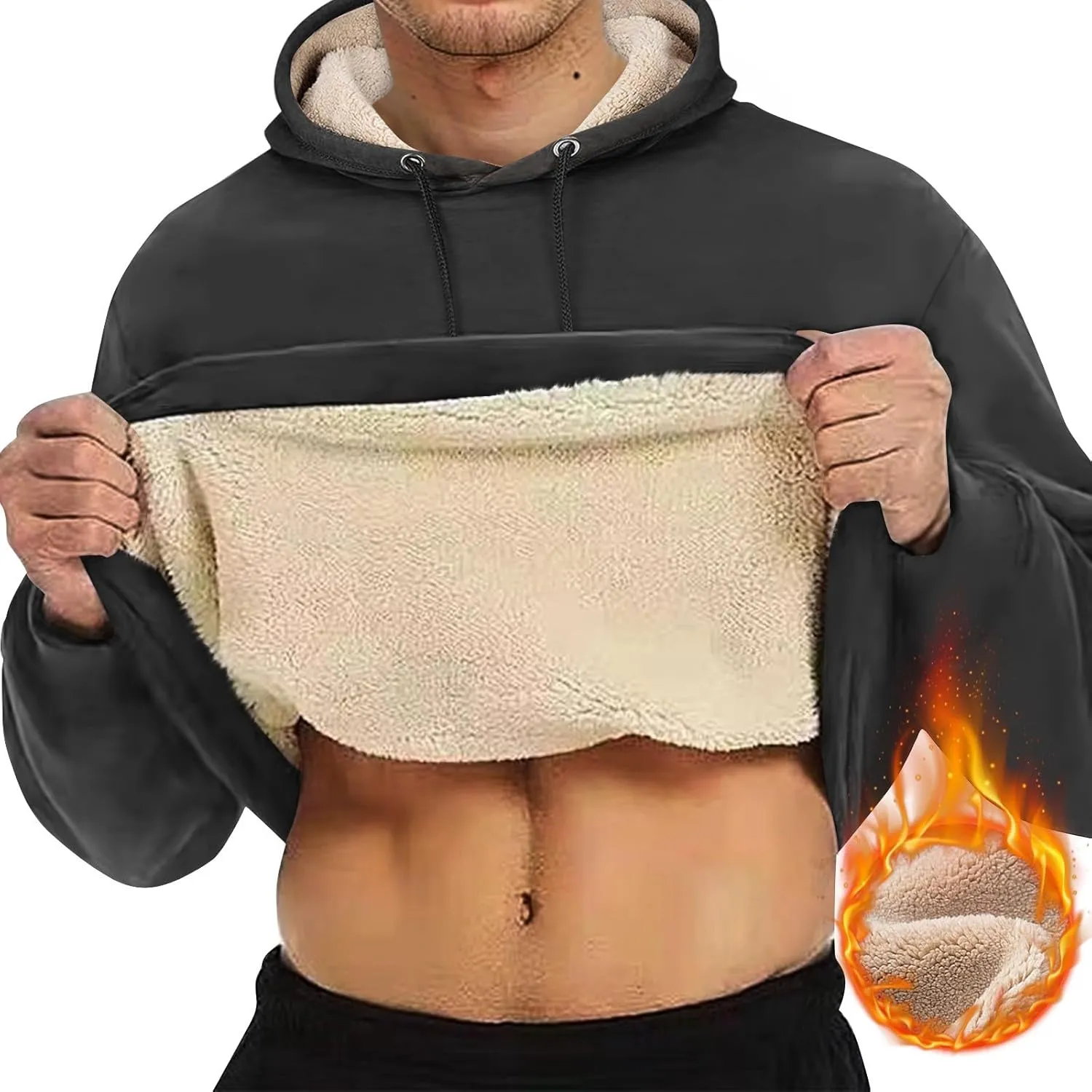 Mens Sherpa Fleece Lined Hoodie Winter Warm Heavyweight Thick Hooded Sweatshirts Kangaroo Pocket Hoodies S-3XL