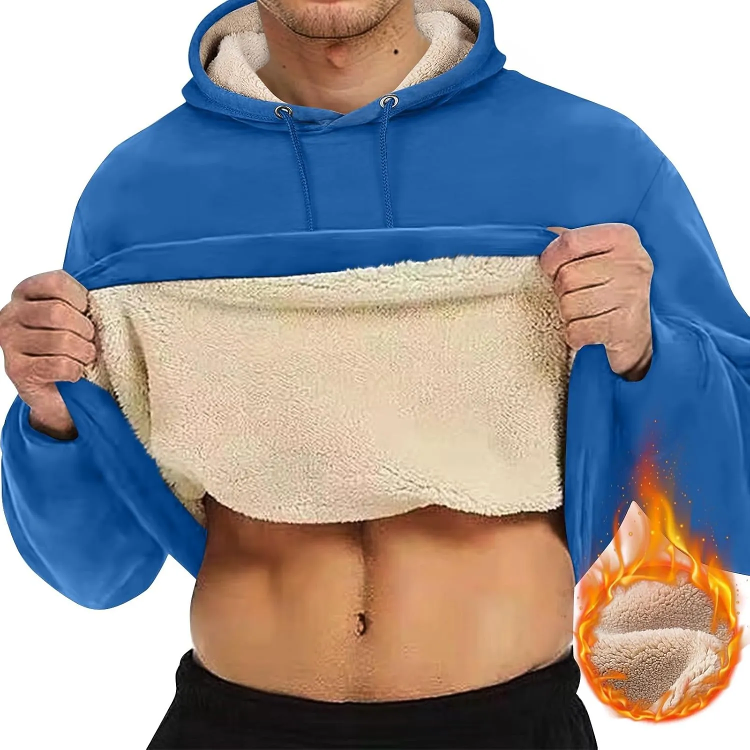 Mens Sherpa Fleece Lined Hoodie Winter Warm Heavyweight Thick Hooded Sweatshirts Kangaroo Pocket Hoodies S-3XL