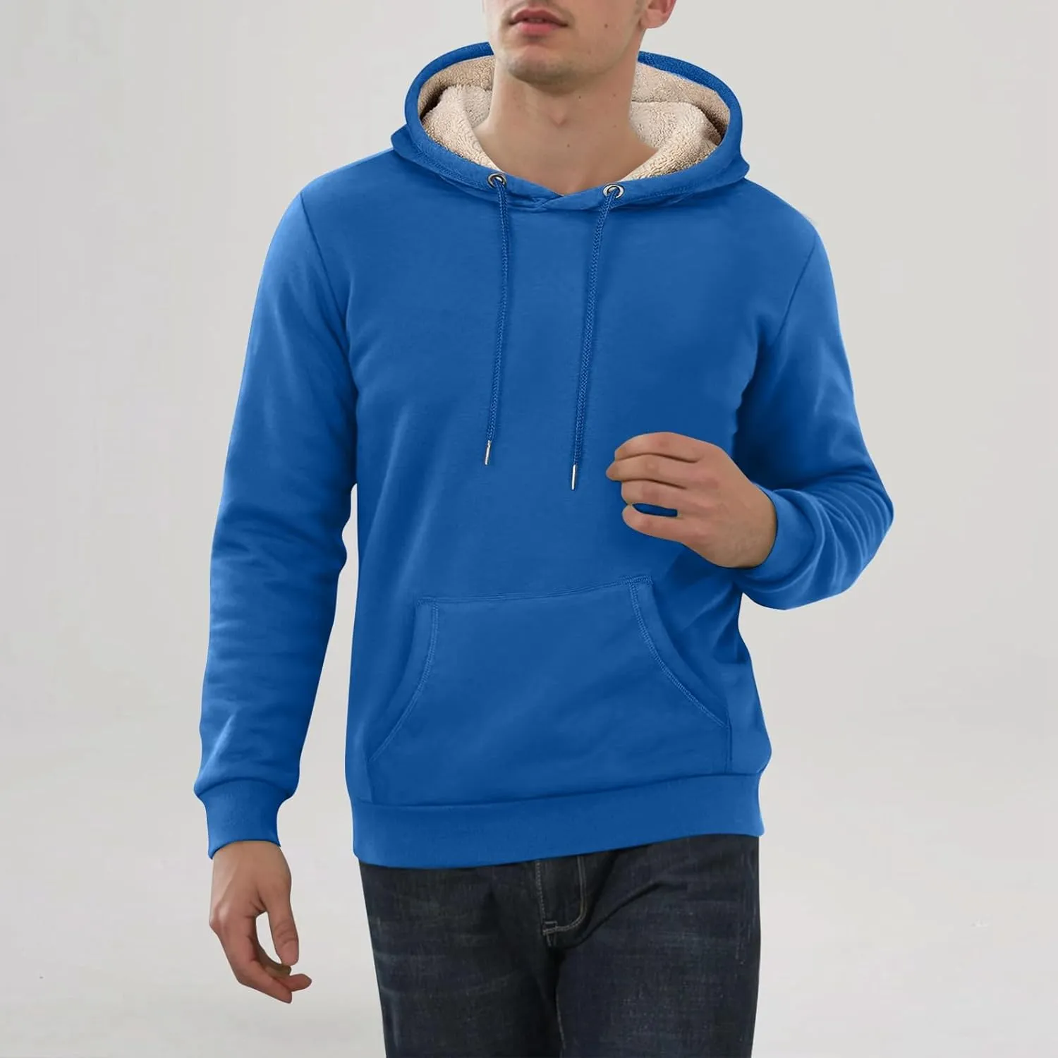 Mens Sherpa Fleece Lined Hoodie Winter Warm Heavyweight Thick Hooded Sweatshirts Kangaroo Pocket Hoodies S-3XL