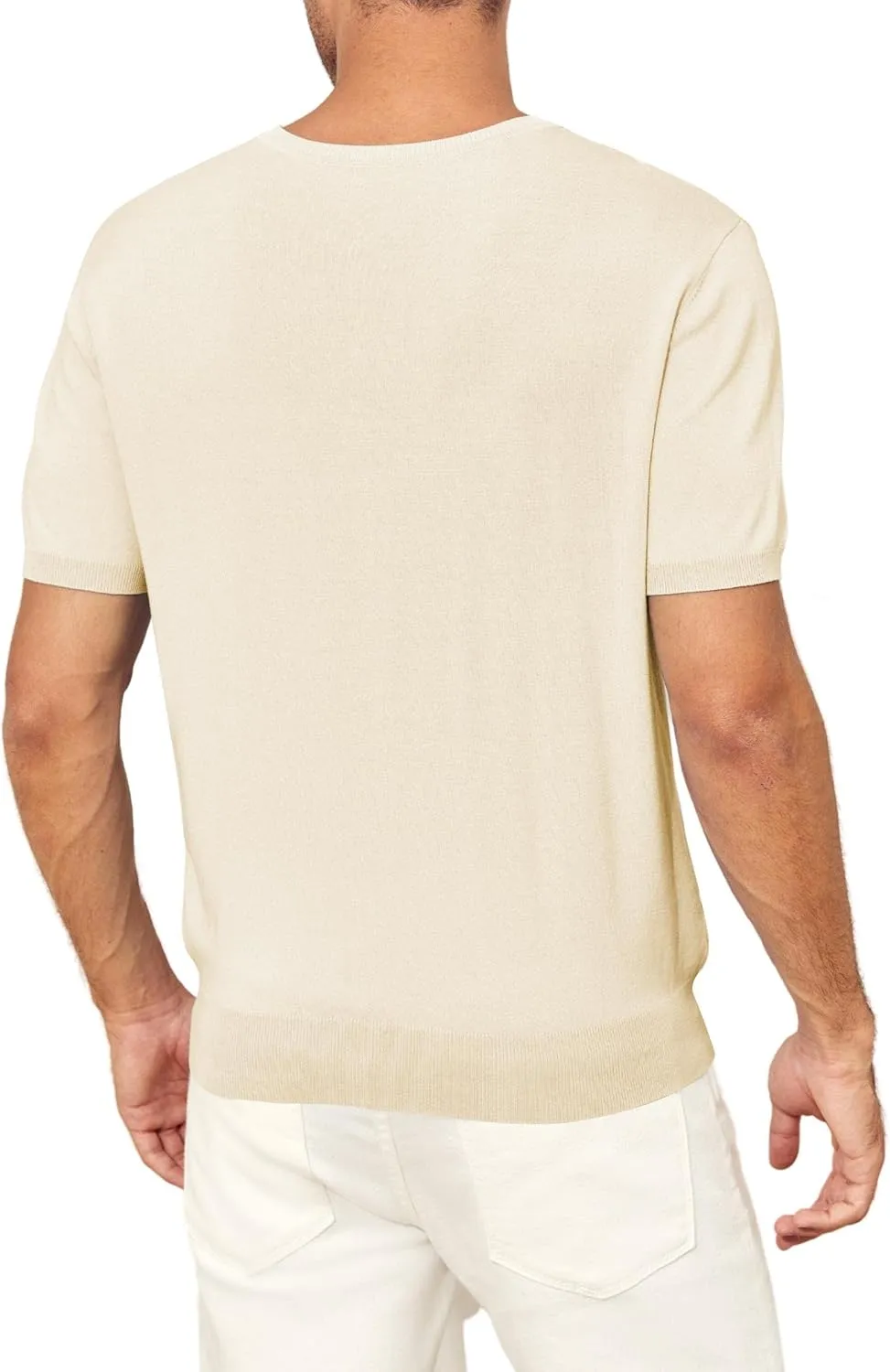 Mens Short Sleeve Knit T-Shirts Crew Neck Slim Fit Stretch Pullover Sweater Casual Solid Basic Knitwear