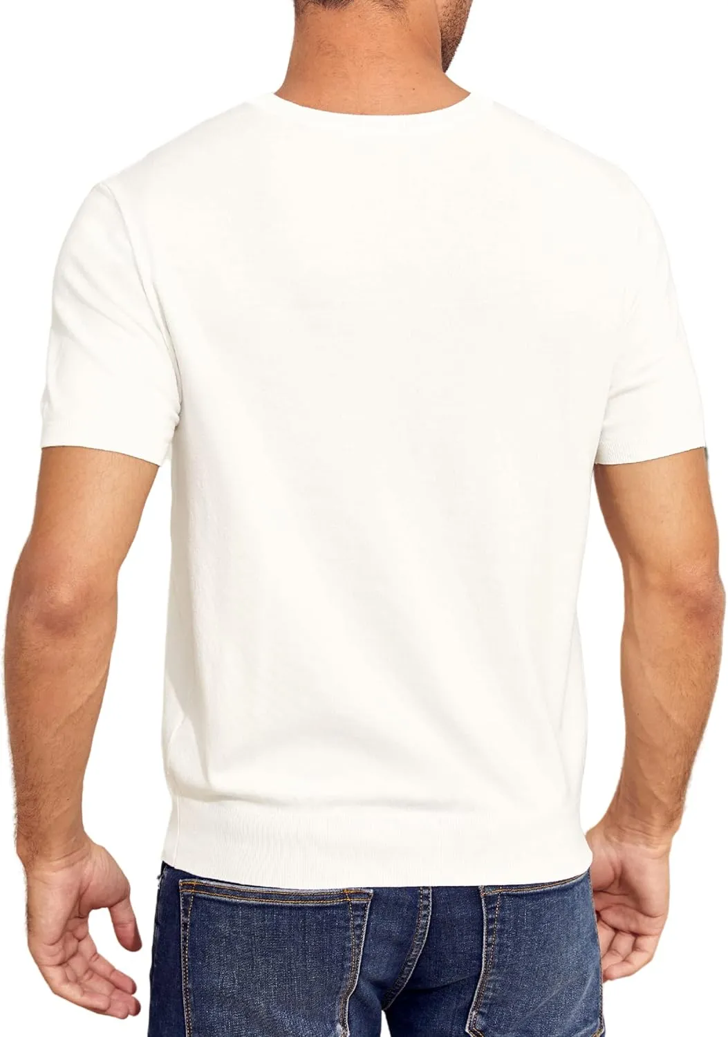 Mens Short Sleeve Knit T-Shirts Crew Neck Slim Fit Stretch Pullover Sweater Casual Solid Basic Knitwear