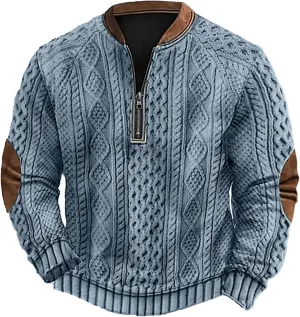 Mens Sweatshirts Hoodies Quarter Zip Oversized Vintage Printed Knit Pullover Loose Warm Fashion Crew Neck Sweater