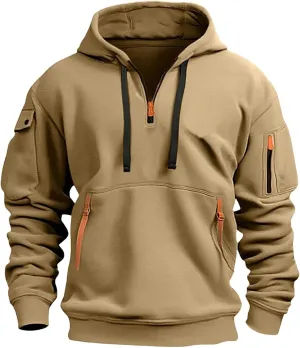 Men's Tactical Hoodies Oversized 1/4 Zip Pullover Sweatshirts with Zipper Arm Pocket Big and Tall Outfits 5XL