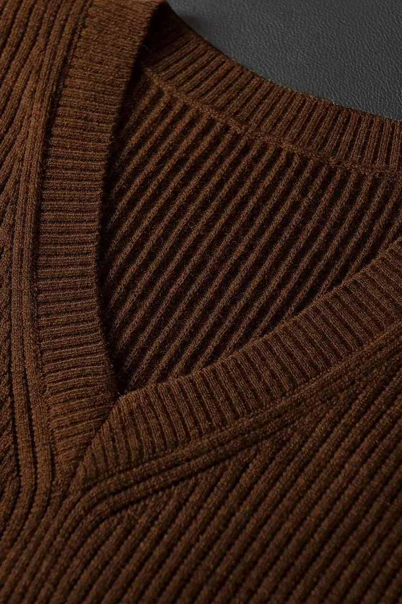 Mens V-Neck Knitted Sweater Vest Solid Plain Sleeveless Pullover Knitwear Loose Fit All Match Sweater Tops