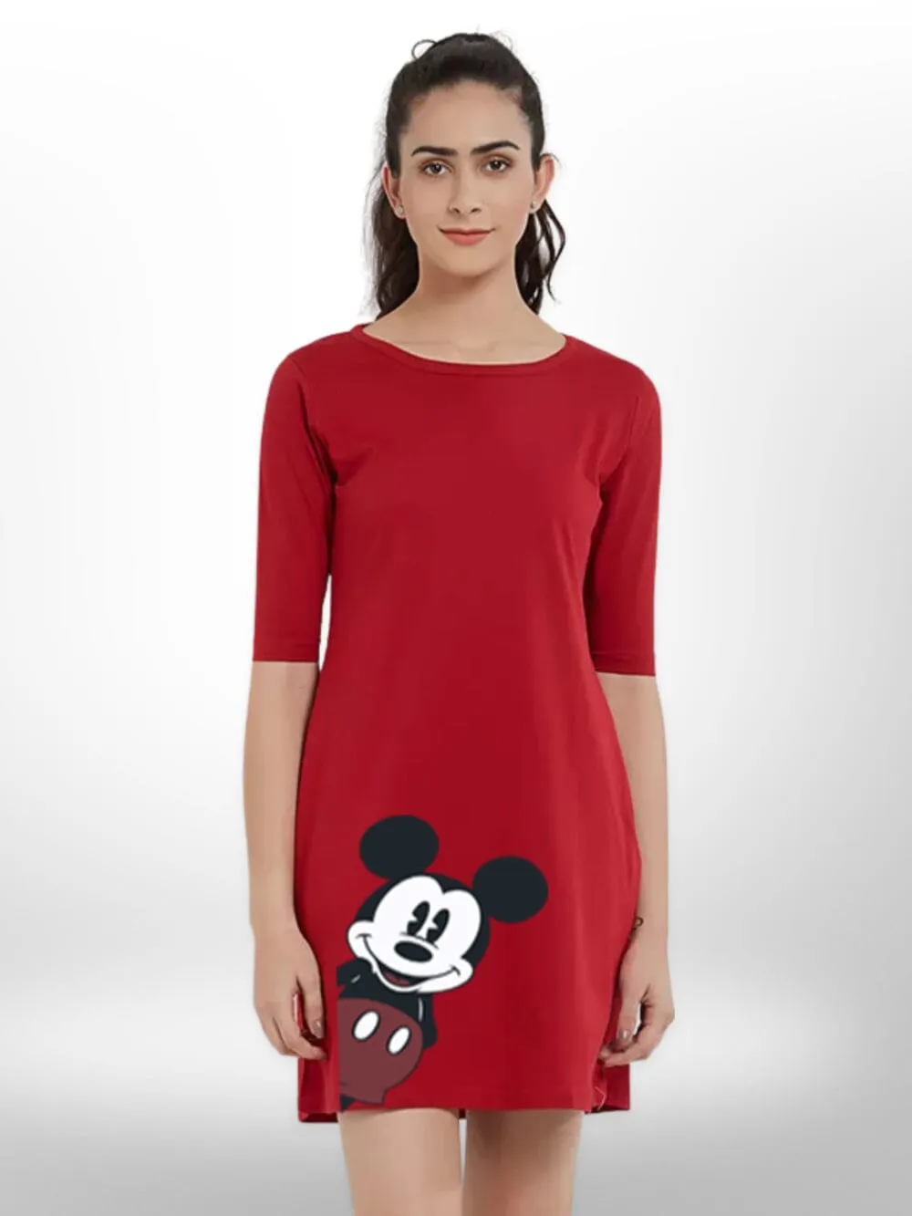 MICKEY SIDE PRINTED THREE QUARTER SLEEVE T-SHIRT SIDE POCKET FOR WOMEN'S