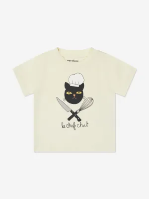 Mini Rodini Kids Chef Cat T-Shirt in Ivory