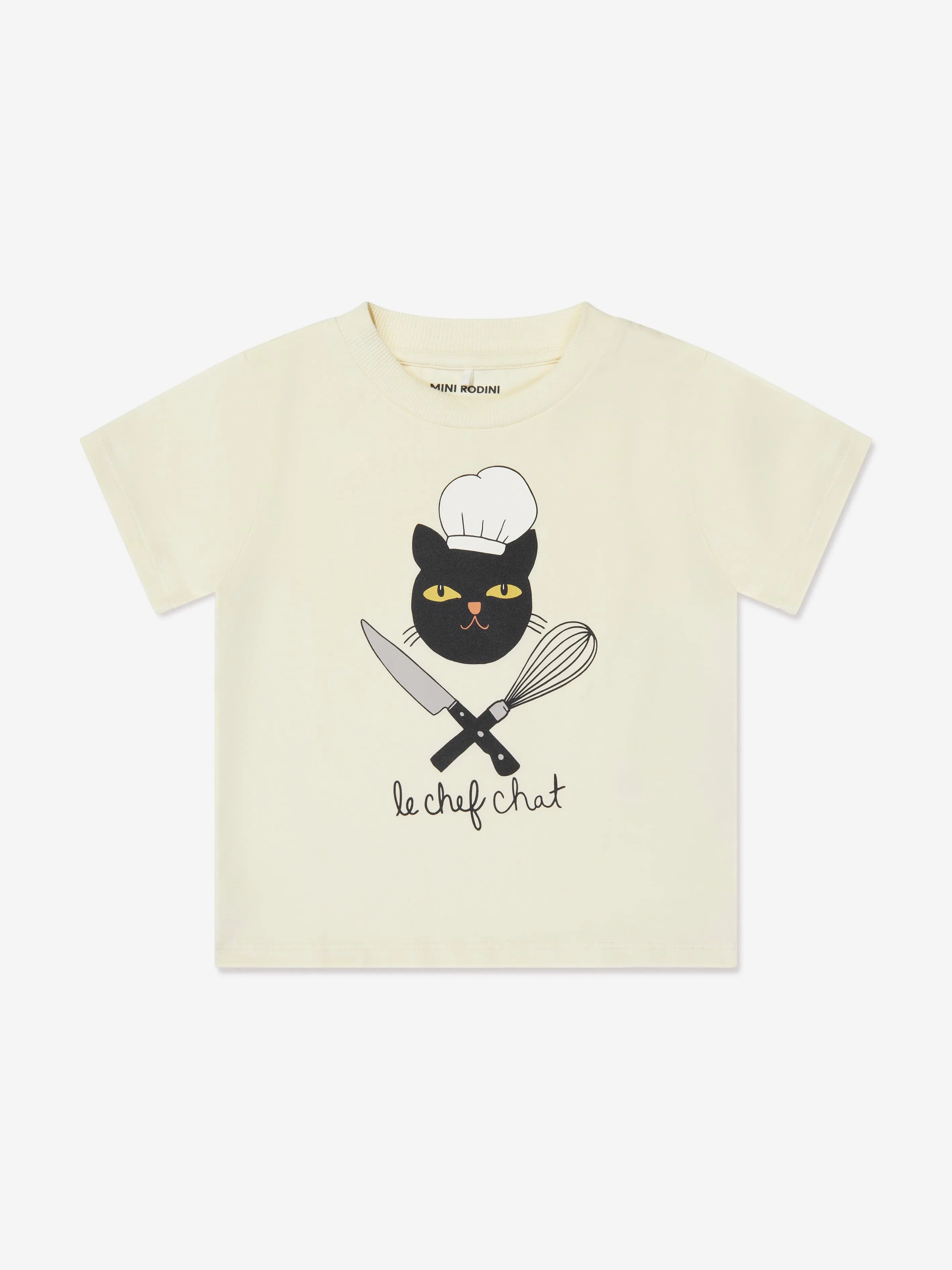 Mini Rodini Kids Chef Cat T-Shirt in Ivory