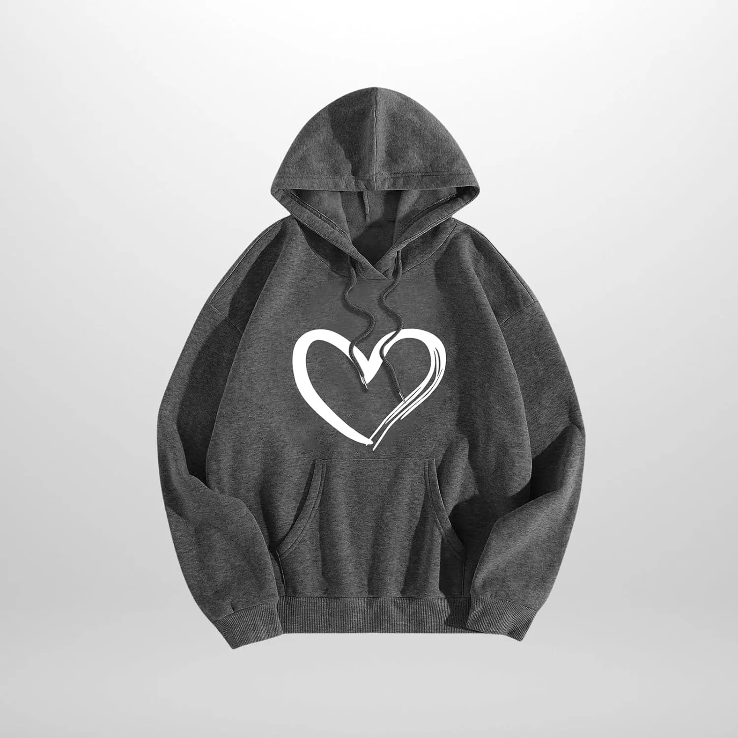 Mmoneyake Womens Graphic Hoodie Casual Heart Print Long Sleeve Pullover Fall Oversized Crew Neck Sweatshirt Trendy Streetwear