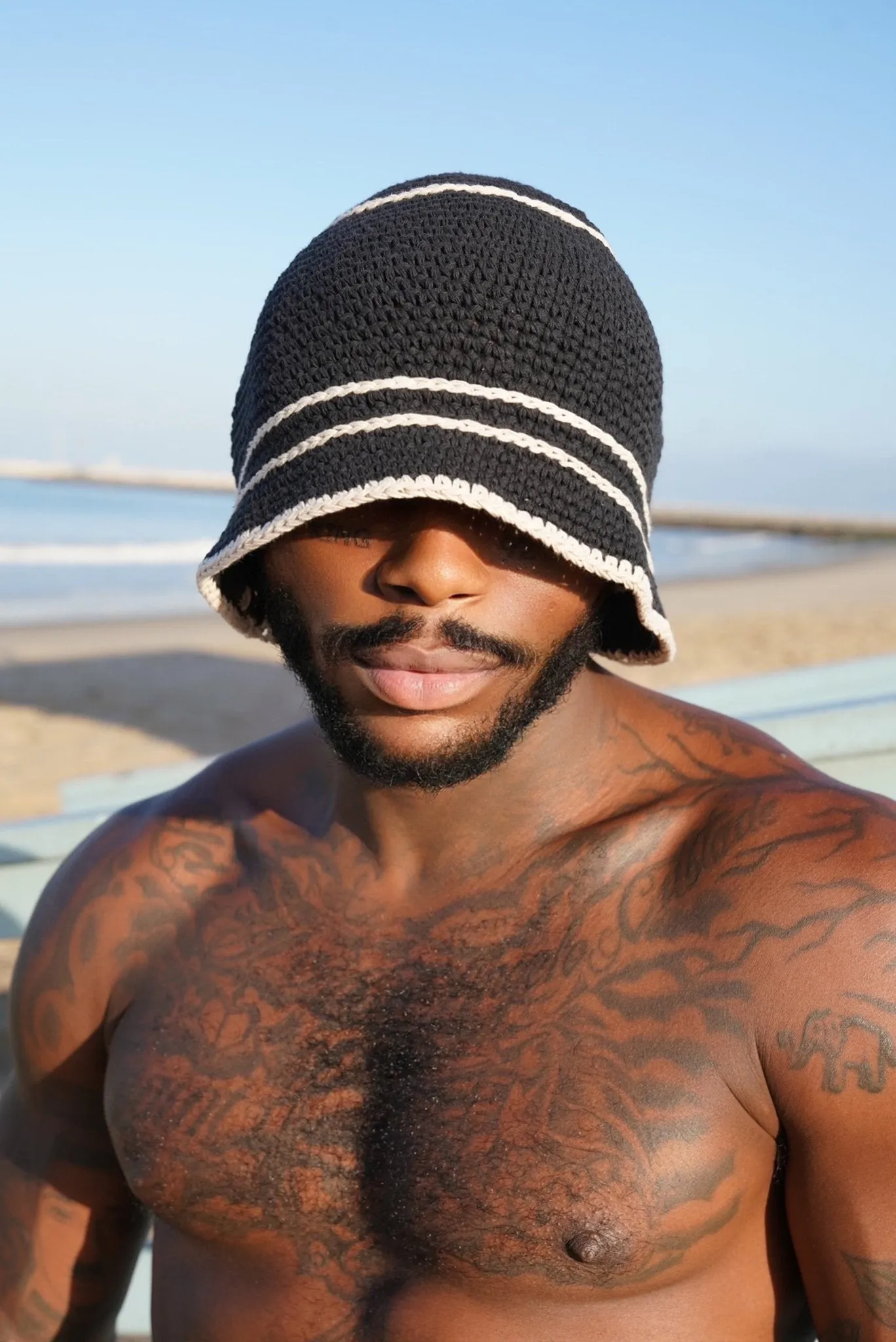 Monochrome Crochet Striped Beanie