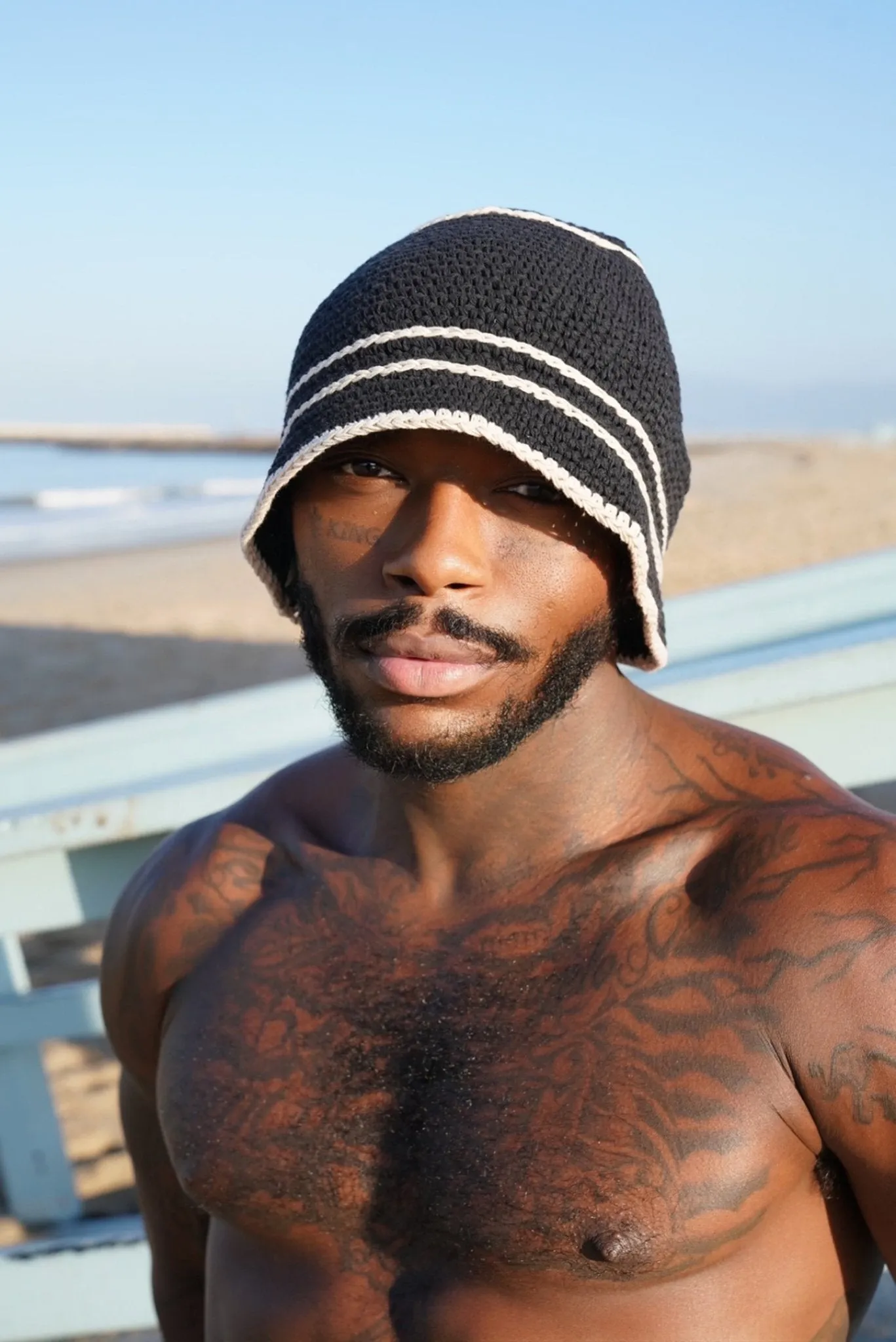 Monochrome Crochet Striped Beanie