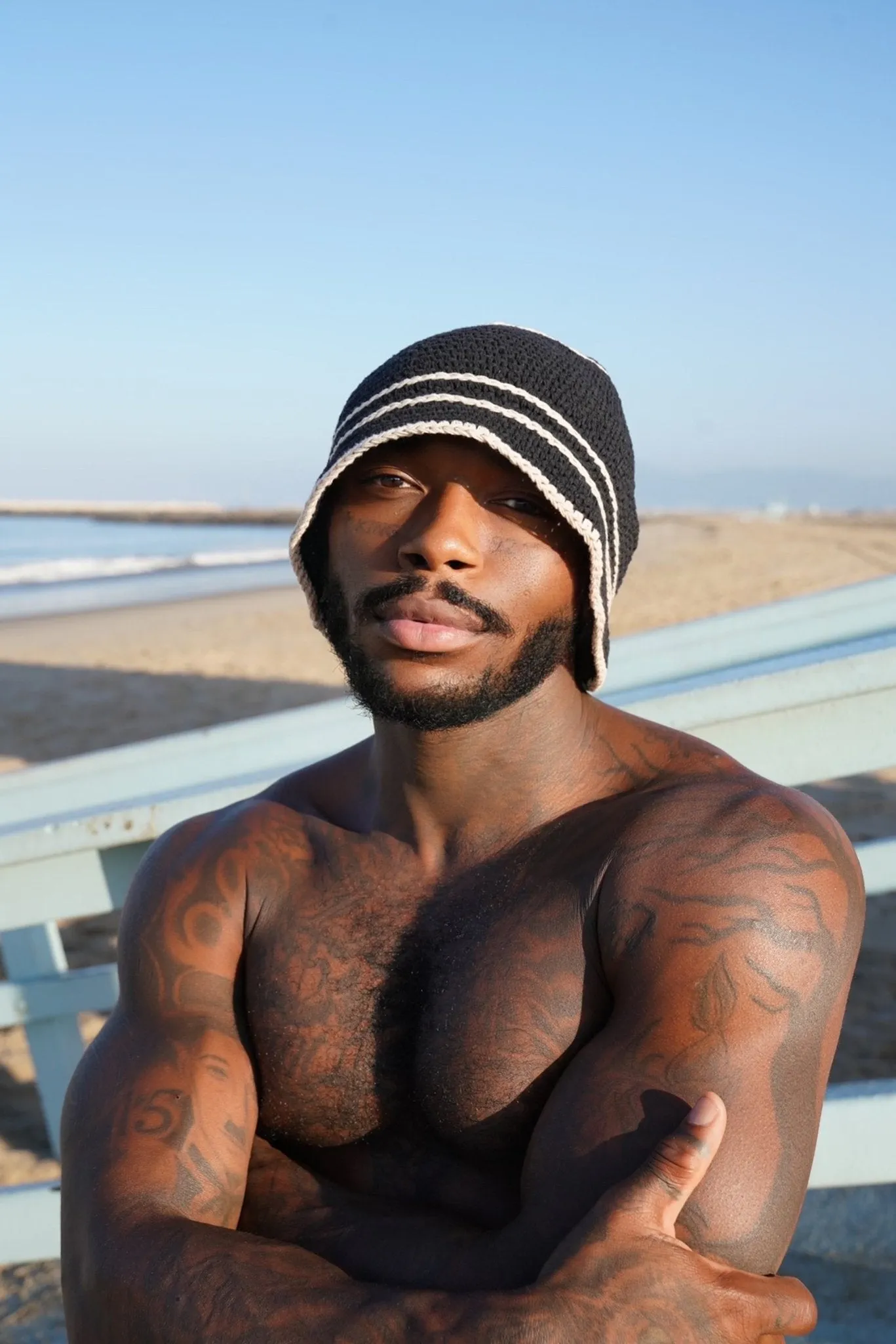 Monochrome Crochet Striped Beanie