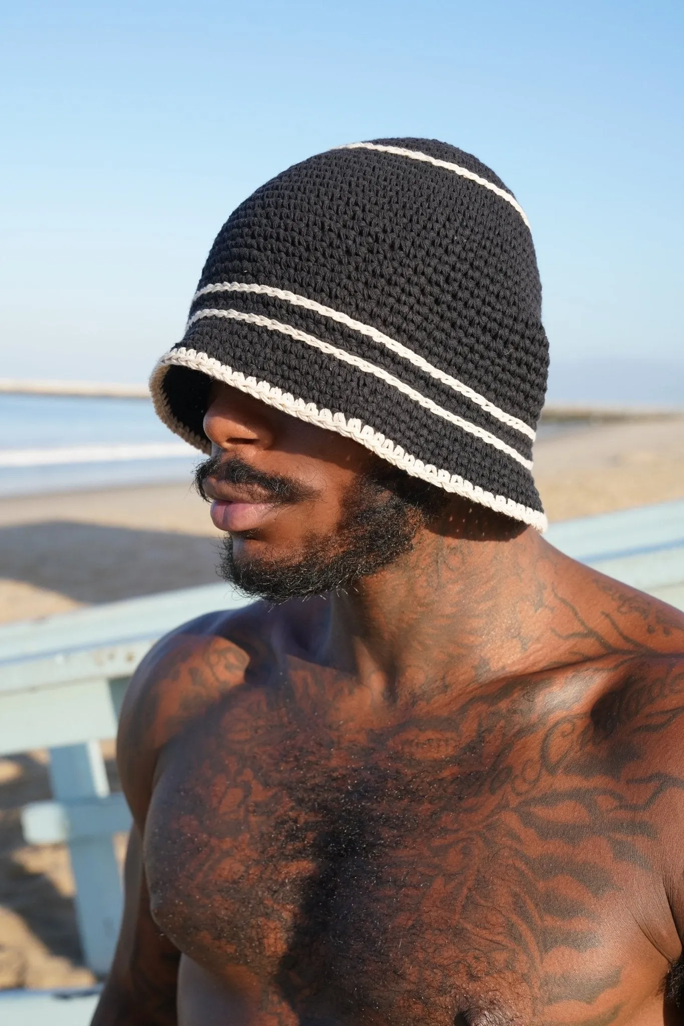 Monochrome Crochet Striped Beanie