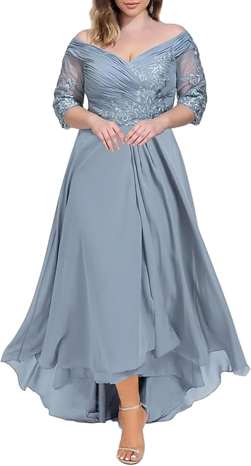 Mother of The Bride Dresses for Wedding 3/4 Sleeves Lace Chiffon Formal Dress for Women Plus Size