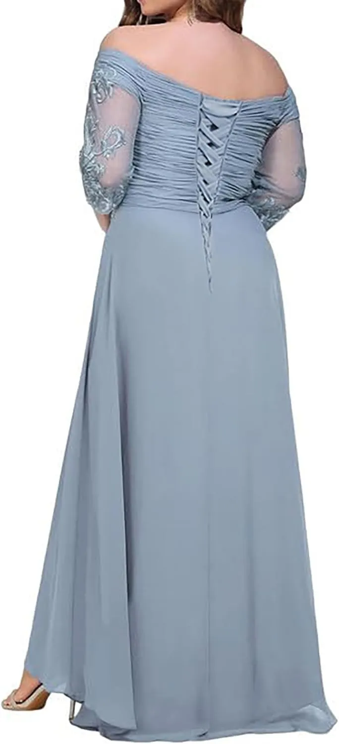 Mother of The Bride Dresses for Wedding 3/4 Sleeves Lace Chiffon Formal Dress for Women Plus Size
