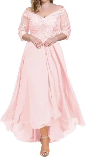 Mother of The Bride Dresses for Wedding 3/4 Sleeves Lace Chiffon Formal Dress for Women Plus Size