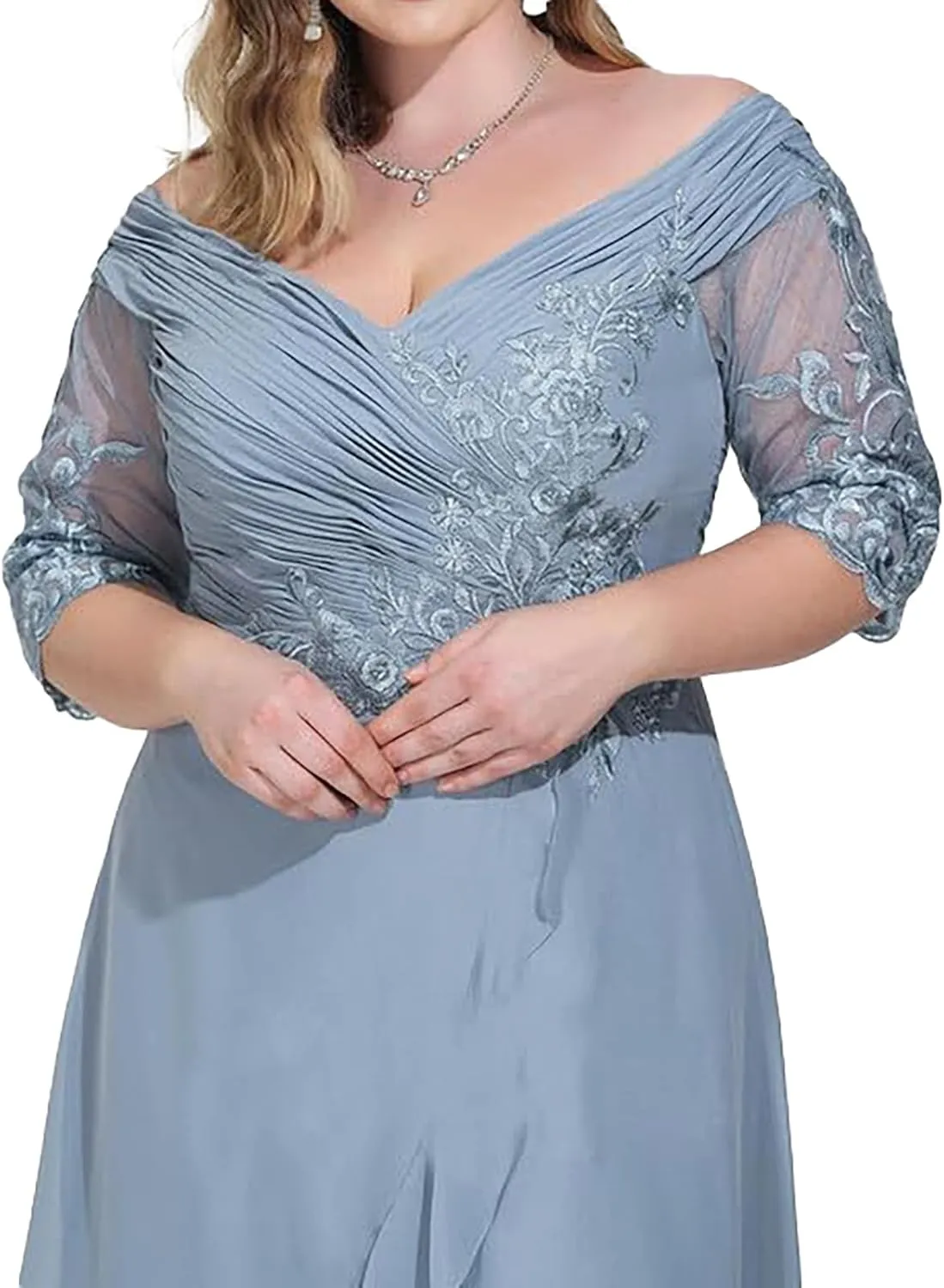 Mother of The Bride Dresses for Wedding 3/4 Sleeves Lace Chiffon Formal Dress for Women Plus Size