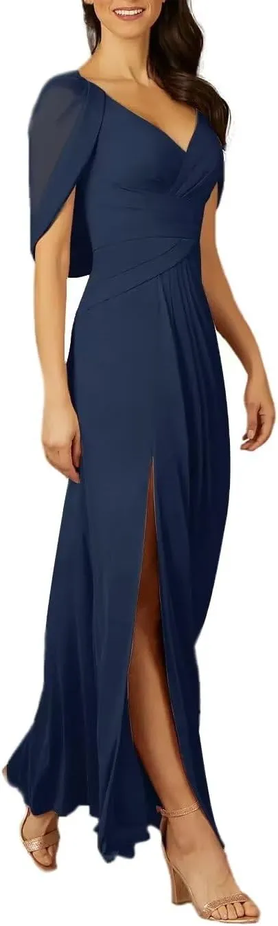 Mother of The Bride Dresses for Wedding V Neck Chiffon Formal Evening Dresses for Women Long Prom Party Dresses, 00