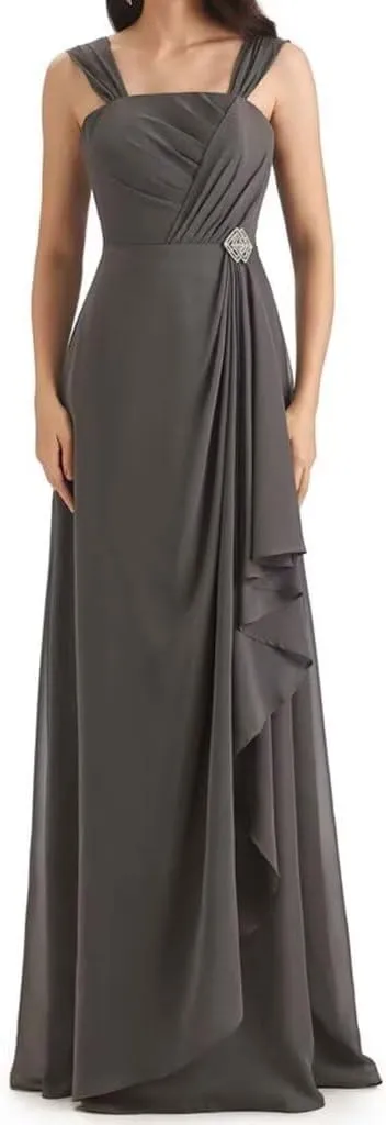 Mother of The Bride Dresses with Jacket Pleated Ruffles Formal Evening Gown 2 Pieces Long Chiffon