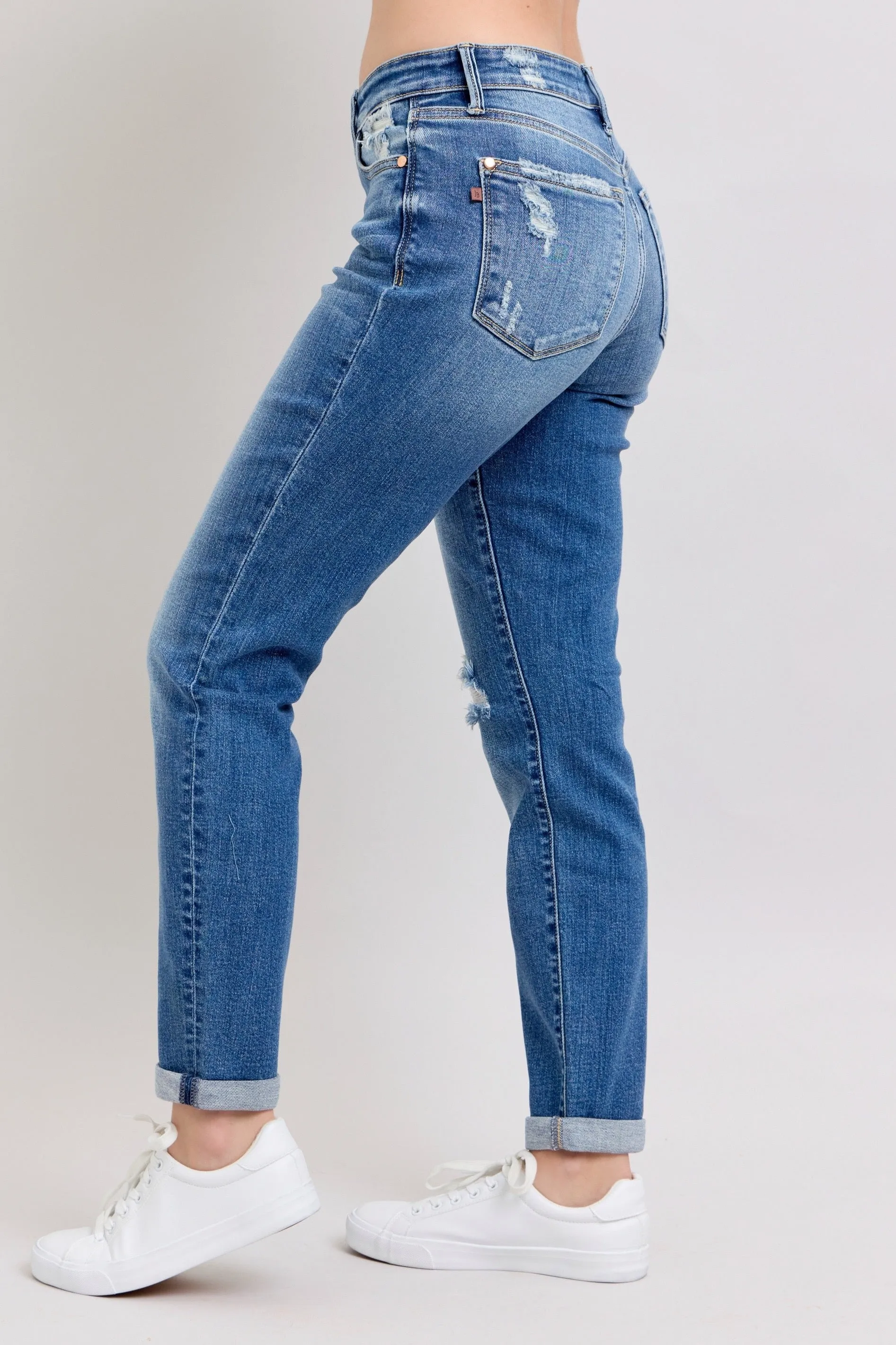 MR Button Fly Boyfriend Jean JB114 Medium Wash