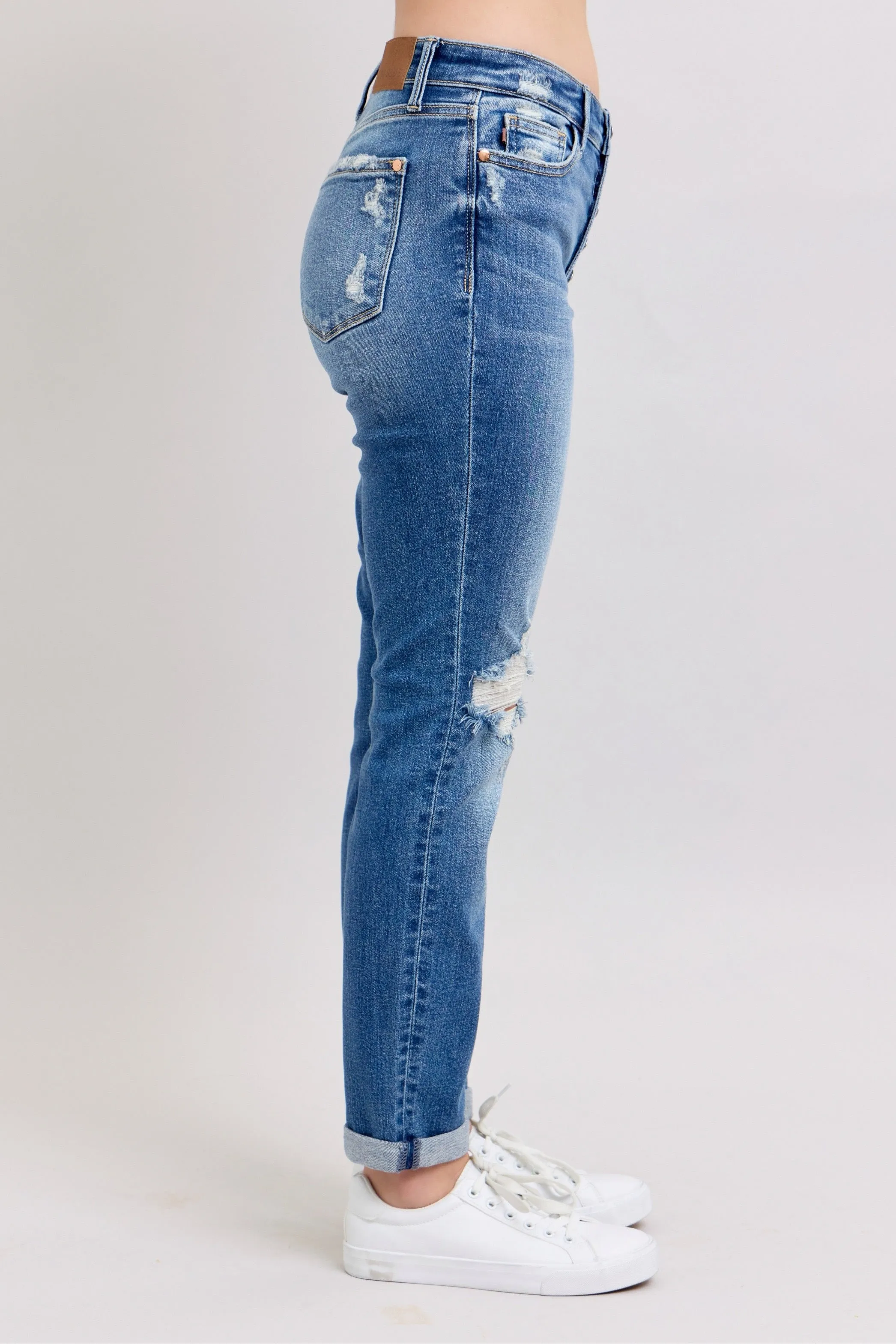 MR Button Fly Boyfriend Jean JB114 Medium Wash