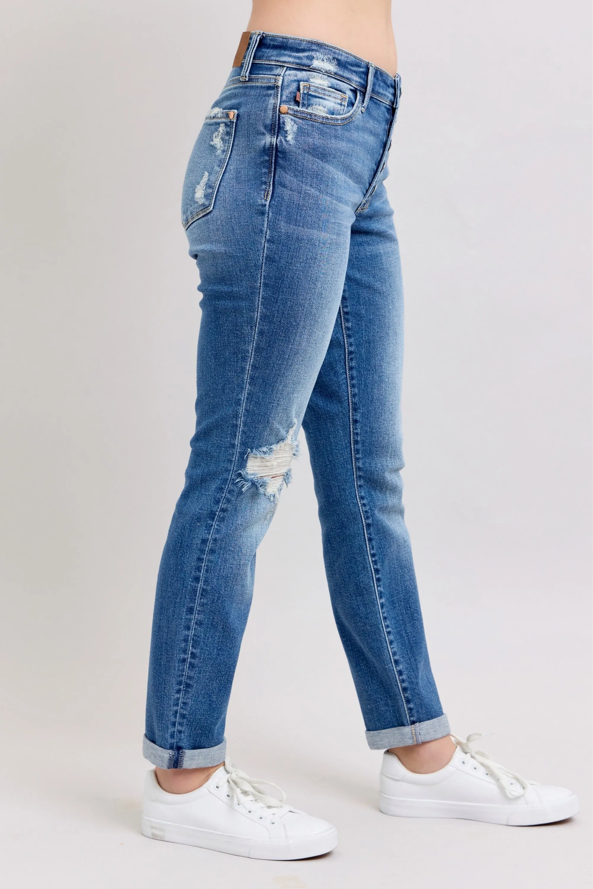 MR Button Fly Boyfriend Jean JB114 Medium Wash