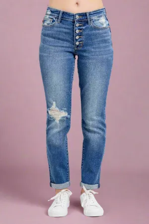MR Button Fly Boyfriend Jean JB114 Medium Wash
