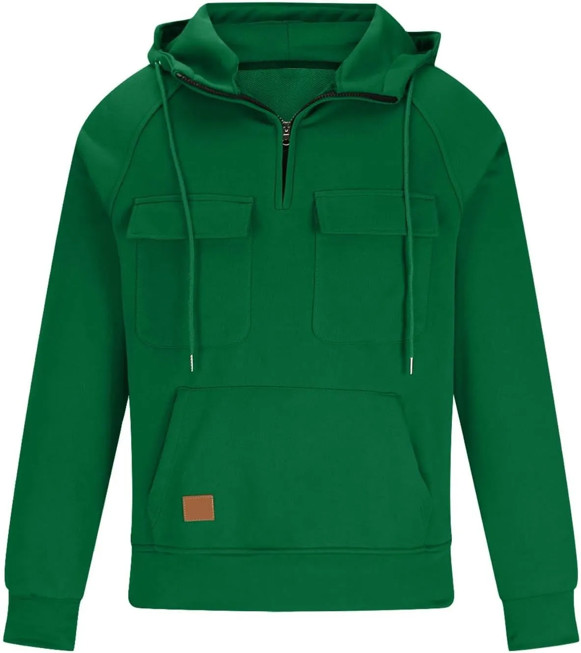 Muscularfit Mens Big and Tall Hoodies Casual Long Sleeve Multi Pockets Cargo Quarter Zip Pullover Sweatshirt Drawstring Shirt