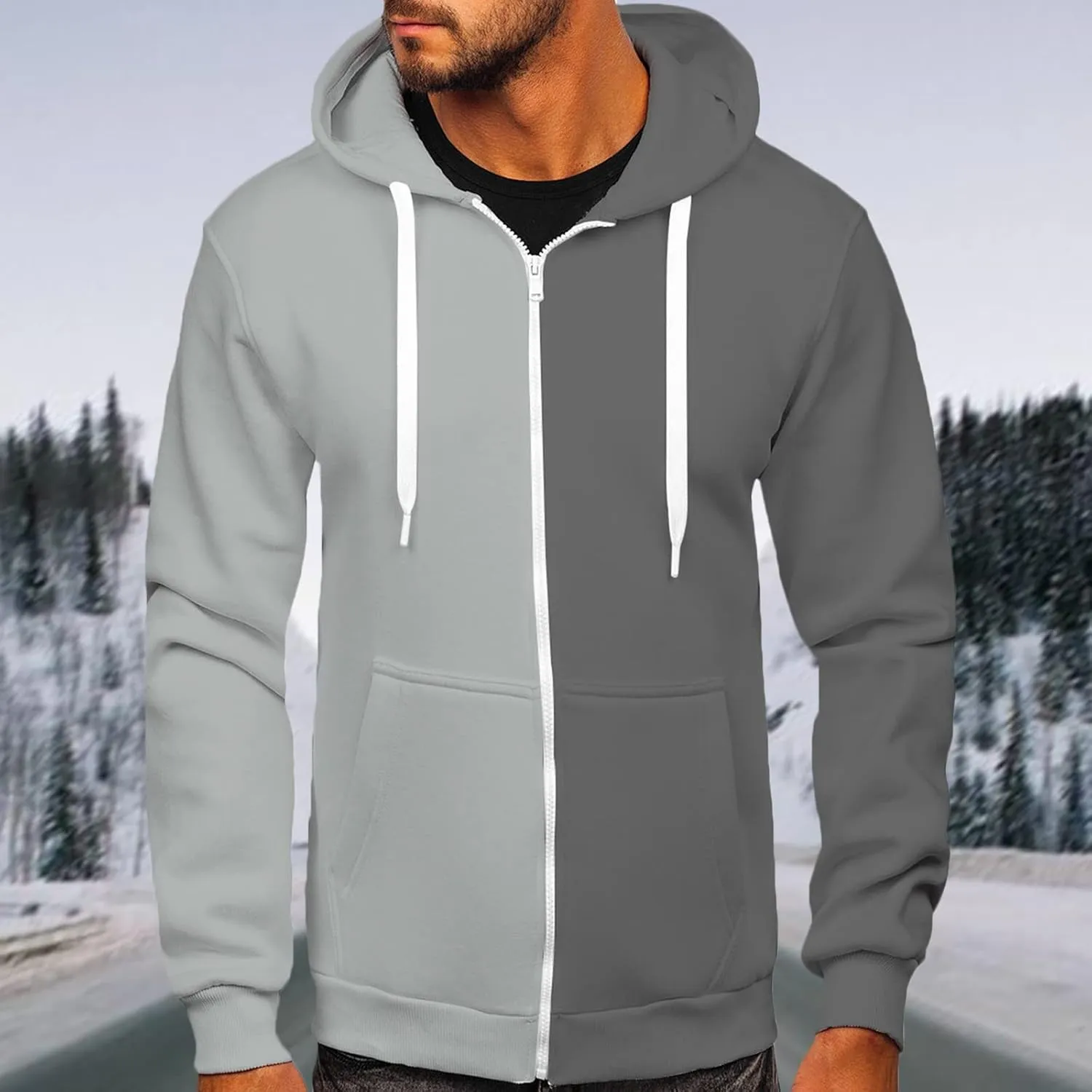Muscularfit Oversized Sweatshirts for Men Loose Fit Long Sleeve Color Block Drawstring Pullover Hoodies Crewneck Causal Shirt