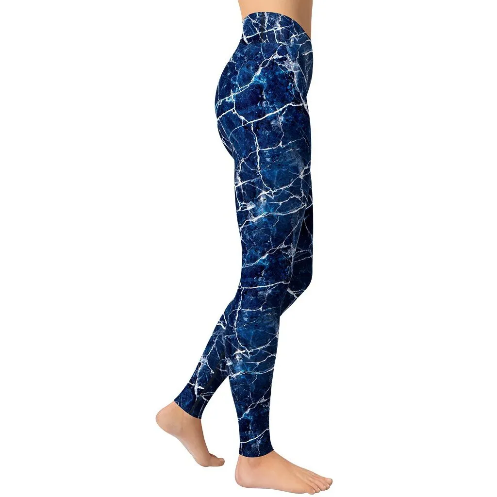 Navy Blue Marble Yoga Leggings