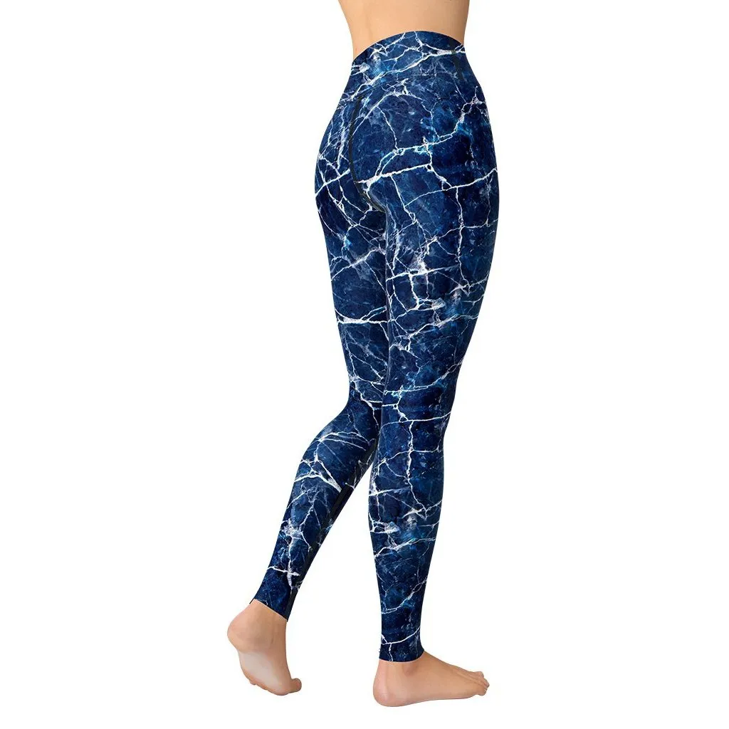 Navy Blue Marble Yoga Leggings