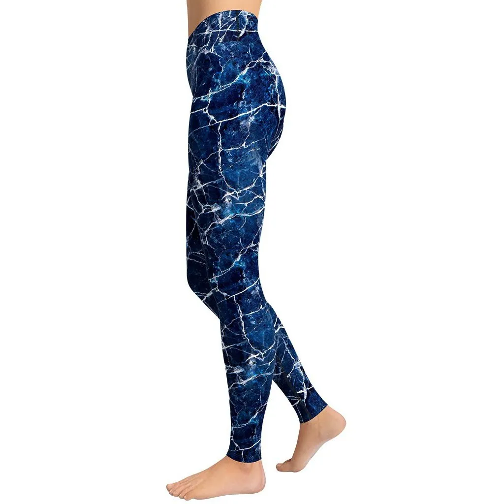 Navy Blue Marble Yoga Leggings