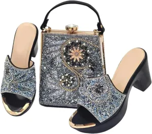 Nigerian Wedding Luxury Heel Set Crystal Clutch Bag Italian Design Bridal Party Pumps