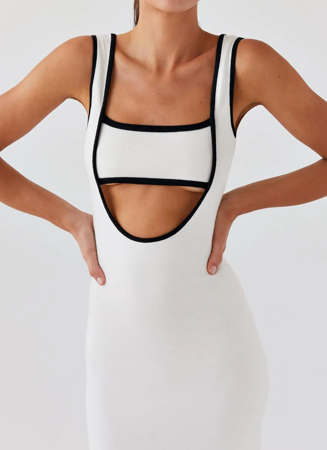 NUFIWI Women Hollow Out Backless Maxi Dress Knitted Spaghetti Strap Bandage Long Dresses Low Cut Bodycon Party Dress