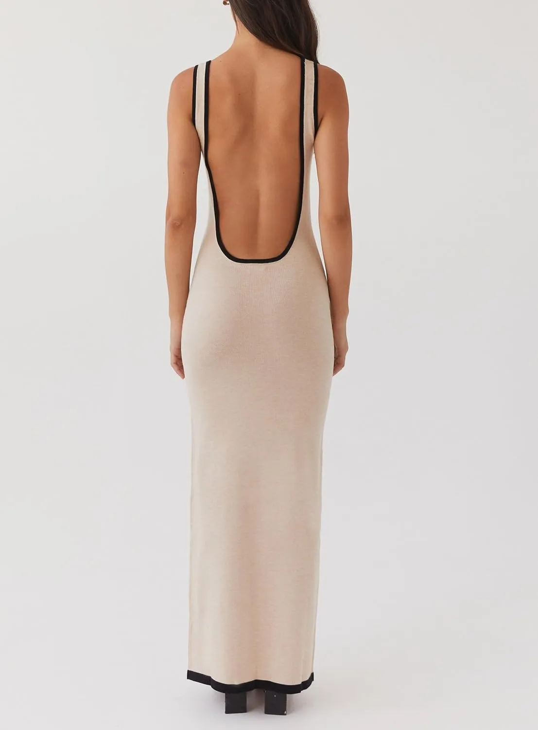 NUFIWI Women Hollow Out Backless Maxi Dress Knitted Spaghetti Strap Bandage Long Dresses Low Cut Bodycon Party Dress