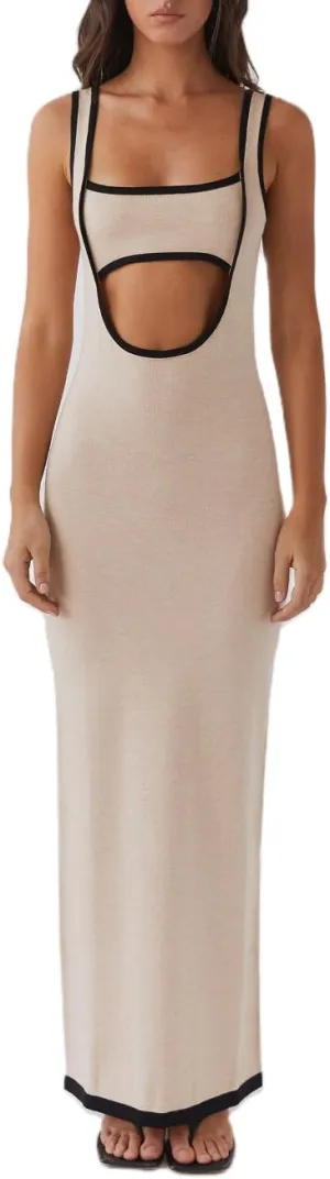 NUFIWI Women Hollow Out Backless Maxi Dress Knitted Spaghetti Strap Bandage Long Dresses Low Cut Bodycon Party Dress