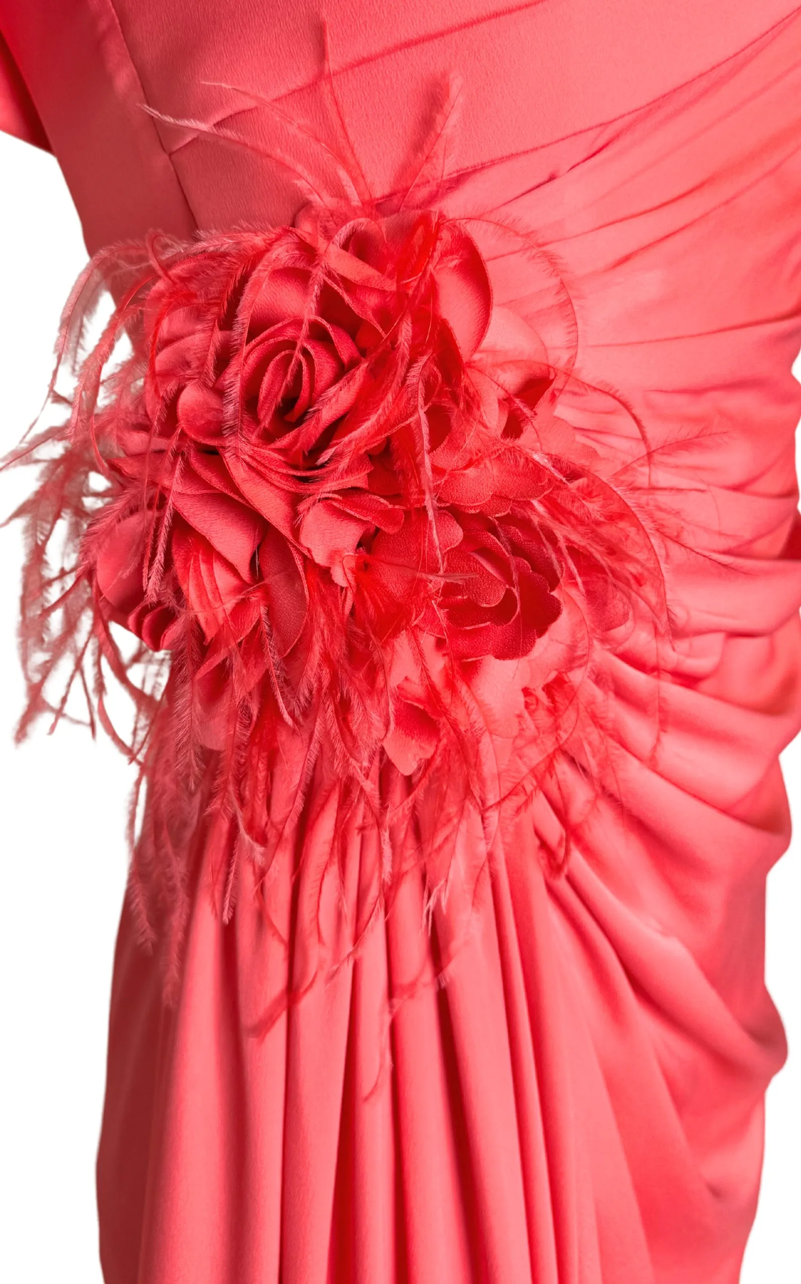 Off Shoulder Boat Neck Coral Prom Dress