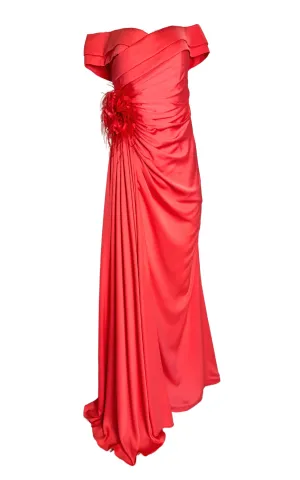 Off Shoulder Boat Neck Coral Prom Dress