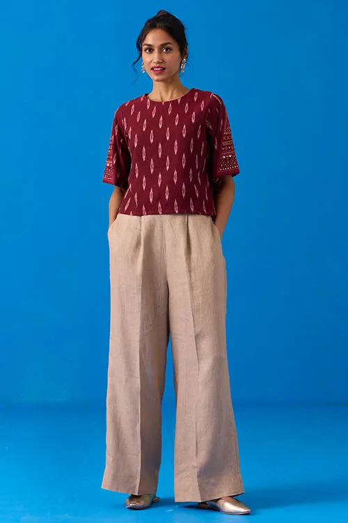 Okhai “Konark ” Hand-Embroidered Bead and Mirror work Ikkat Pure Cotton Top