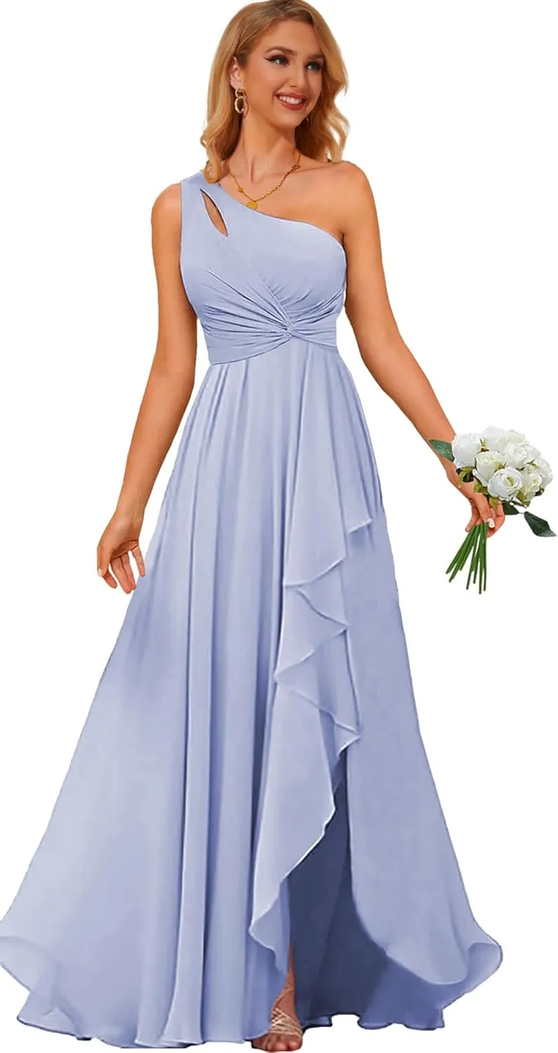 One Shoulder Bridesmaid Dresses with Slit Long Formal Dress for Women Corset Chiffon Evening Gown