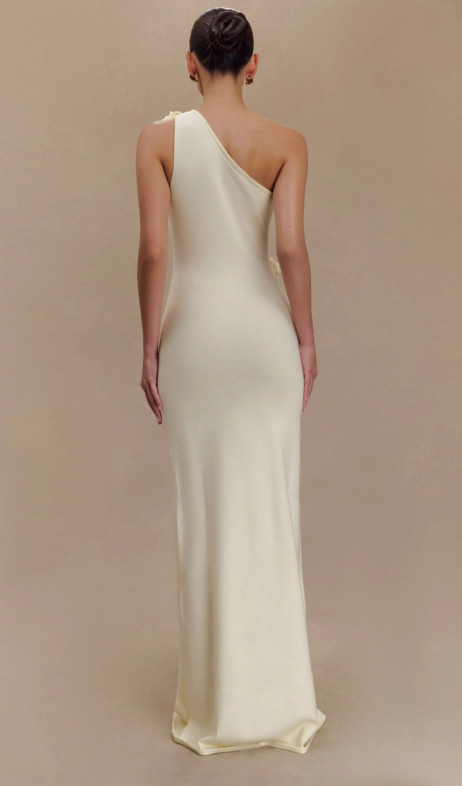 One Shoulder Flower Knit Maxi Dress - Ivory
